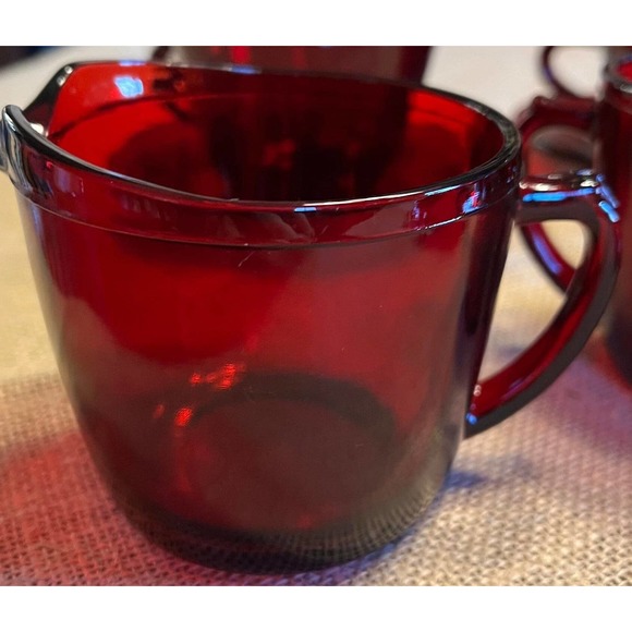 Ruby Red 14-Piece Coffee Set Anchor Hocking Cups Saucers Creamer Open Sugar Bowl - Picture 6 of 10